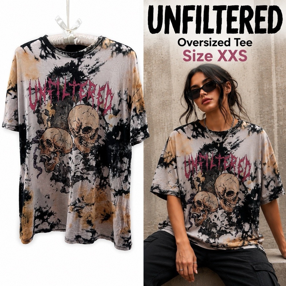 Unfiltered Skull Graphic Tie Dye Oversized T Shirt XXS Goth Grunge Punk Unisex